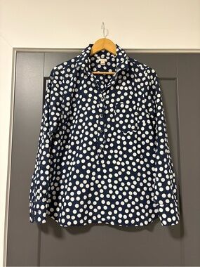 J. Crew Navy and White Polka Dot Shirt